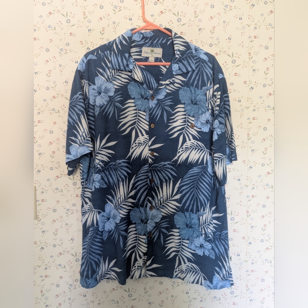 Island Shore Shirt Blue Hawaiian Tropical Beach Pool Resort Large Summer Ocean
